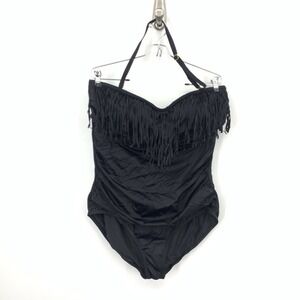 Swimsuits For All Women Size 20 2X Bathing Suit One Piece Black Fringe Swimwear
